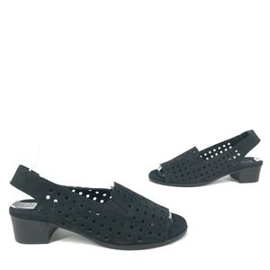 NEW Munro Mickee Black Nubuck Leather Low Cuban Heel Slingback Sandals • 7.5 N